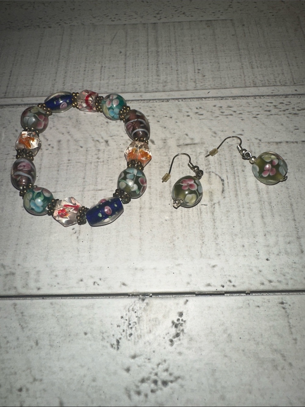 Vintage Murano Millefiori Glass Bead Floral Bracelet- Multicolor